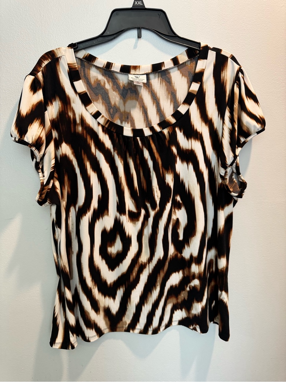 Worthington Short Sleeve Scoop Neck Top - Brown & Cream Animal Print